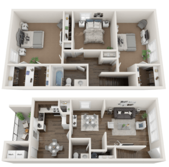 Floor plan for 3 beds, 1.5 baths, 1334 sqft